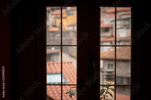 Window silouette village town
