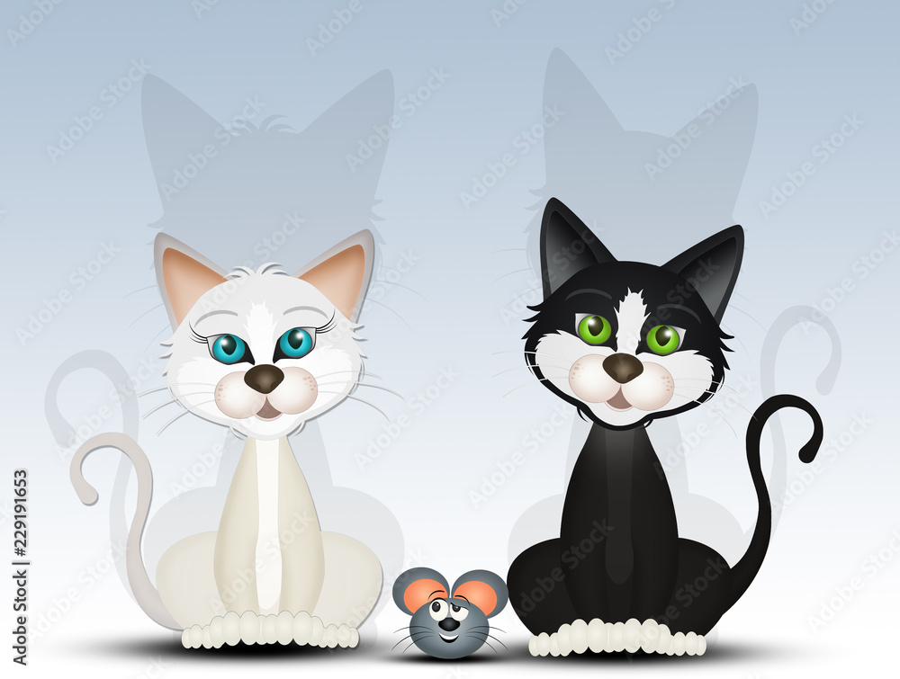 Fototapeta premium cats and little mouse