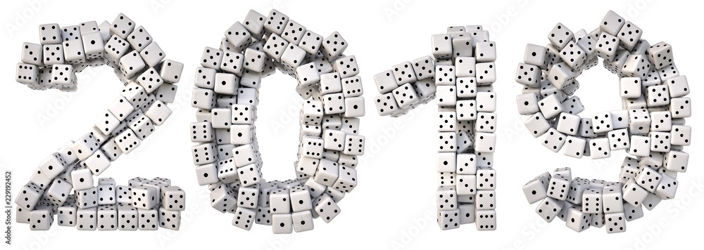 new year made from white dice. Isolated on white. 3D illustration.