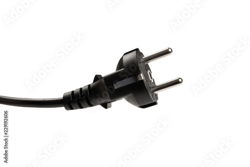 Black electric cable isolated on white background.