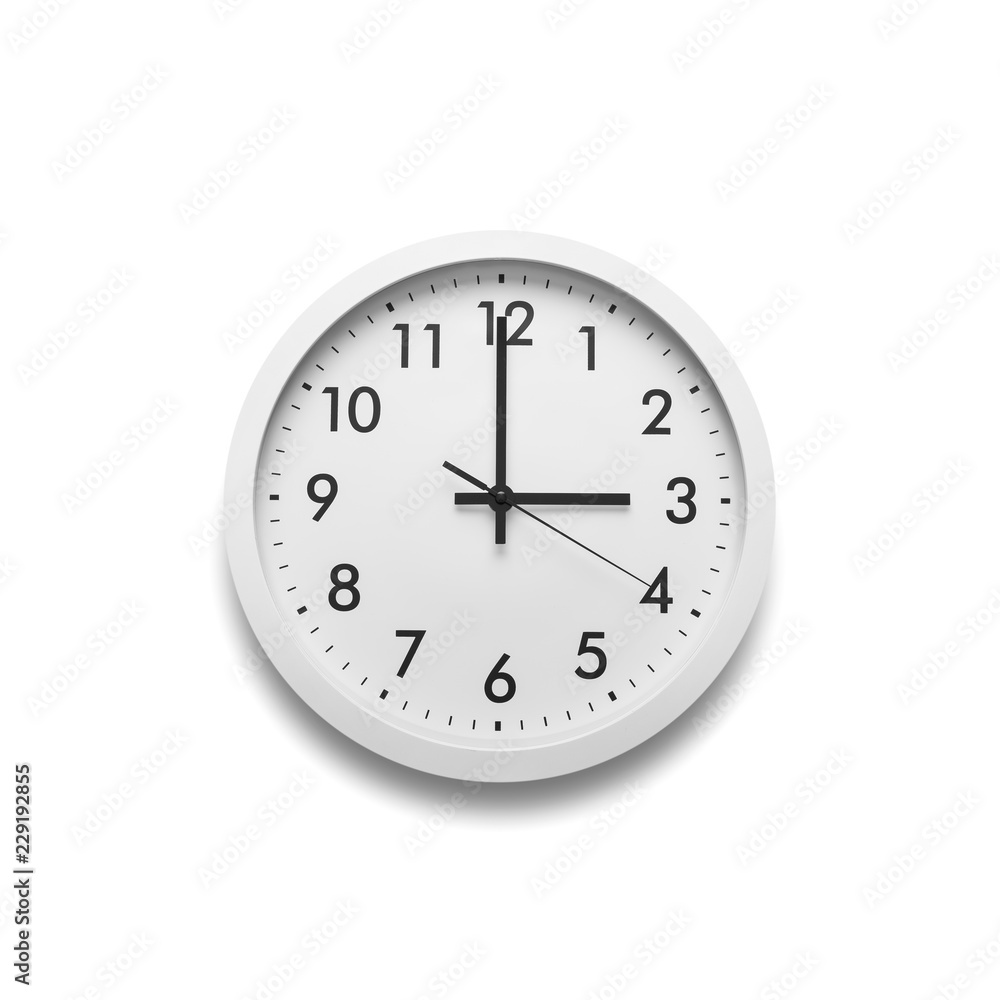 White wall clock isolated on white background. White wall clock isolated on white background.