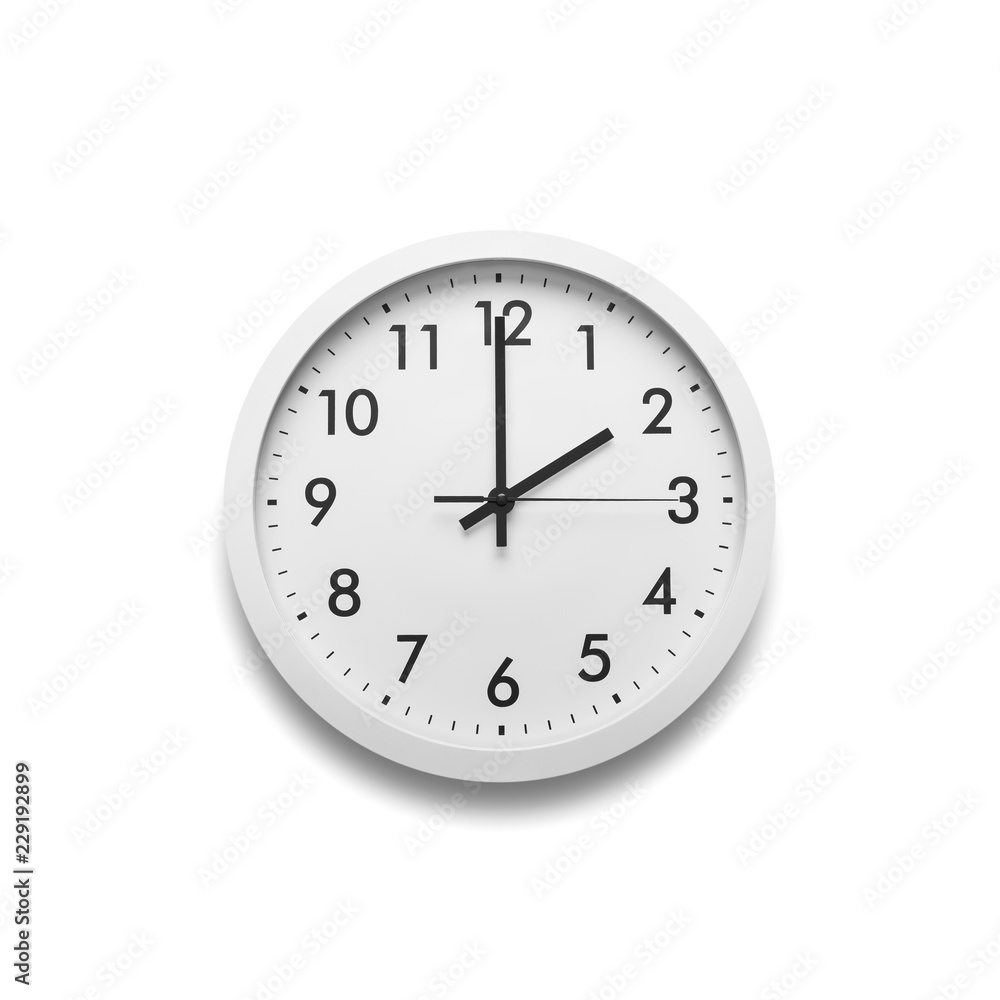 White wall clock isolated on white background. White wall clock isolated on white background.