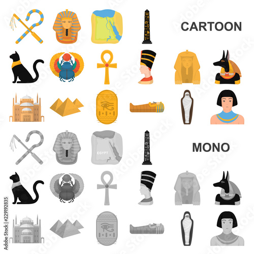 Ancient Egypt cartoon icons in set collection for design. The reign of Pharaoh vector symbol stock web illustration.