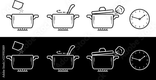 Cooking method in four steps. Black and white drawing