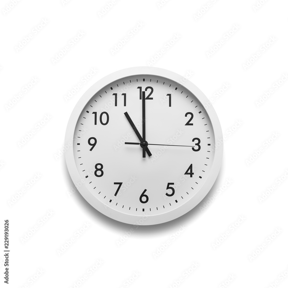 White wall clock isolated on white background. White wall clock isolated on white background.