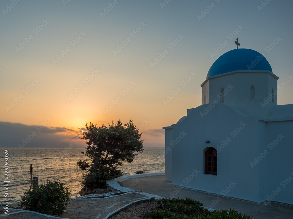 church in the greek islands of Paros at sunrise