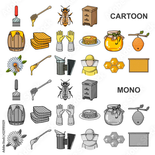 Apiary and beekeeping cartoon icons in set collection for design.Equipment and production of honey vector symbol stock web illustration.