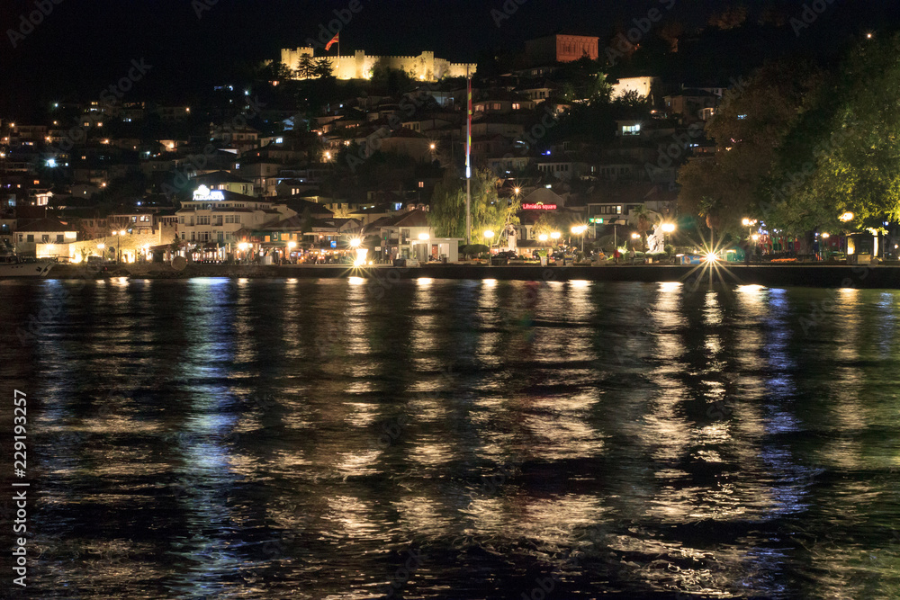 Ohrid city Night photograph from the old harbor