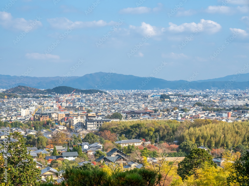 Arashiyama cityscape view in autumn, Japan