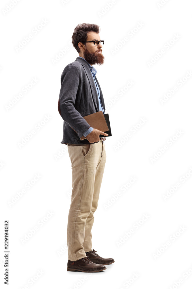 Man holding books and waiting Man holding books and waiting