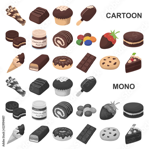 Chocolate Dessert cartoon icons in set collection for design. Chocolate and Sweets vector symbol stock web illustration.