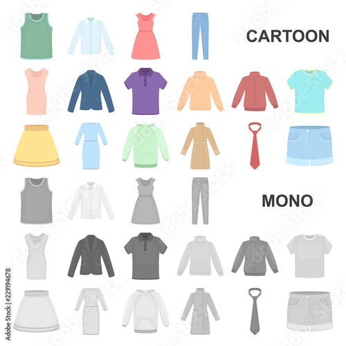 Different kinds of clothes cartoon icons in set collection for design. Clothes and style vector symbol stock web illustration.