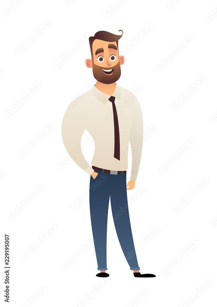 Character office business worker man in white shirt vector illustration cartoon style Character office business worker man in white shirt vector illustration cartoon style