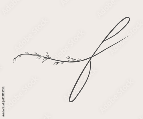 Vector Hand Drawn floral f monogram and logo