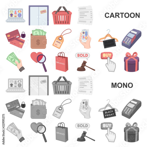 E-commerce, Purchase and sale cartoon icons in set collection for design. Trade and finance vector symbol stock web illustration.