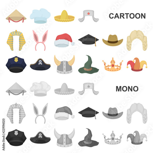 Different kinds of hats cartoon icons in set collection for design.Headdress vector symbol stock web illustration.