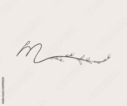 Vector Hand Drawn floral m monogram and logo photo