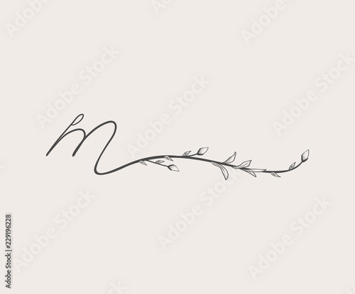 Vector Hand Drawn floral m monogram and logo