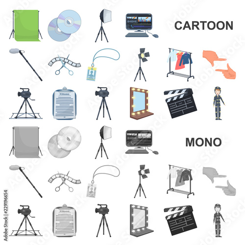 Making a movie cartoon icons in set collection for design. Attributes and Equipment vector symbol stock web illustration.