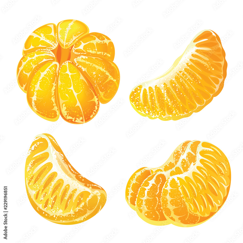 Whole peeled tangerine and peeled mandarin slices