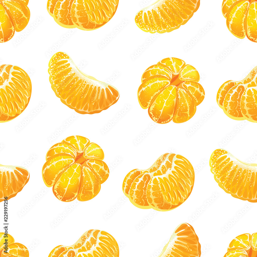 Seamless pattern with peeled tangerines and tangerine slices. Seamless pattern with peeled tangerines and tangerine slices.
