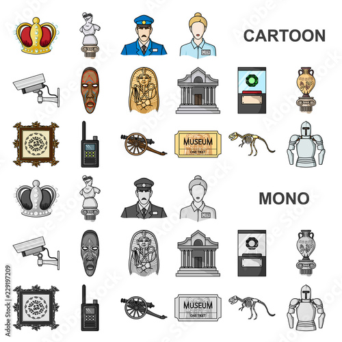 Museum and gallery cartoon icons in set collection for design. Storage and exhibition of showpiece vector symbol stock web illustration.