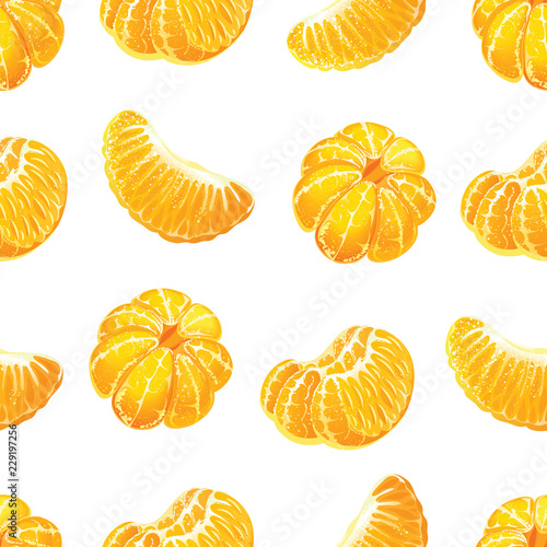 Seamless pattern with peeled tangerines and tangerine slices.