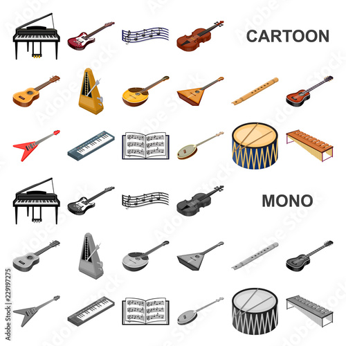 Musical instrument cartoon icons in set collection for design. String and Wind instrument isometric vector symbol stock web illustration.
