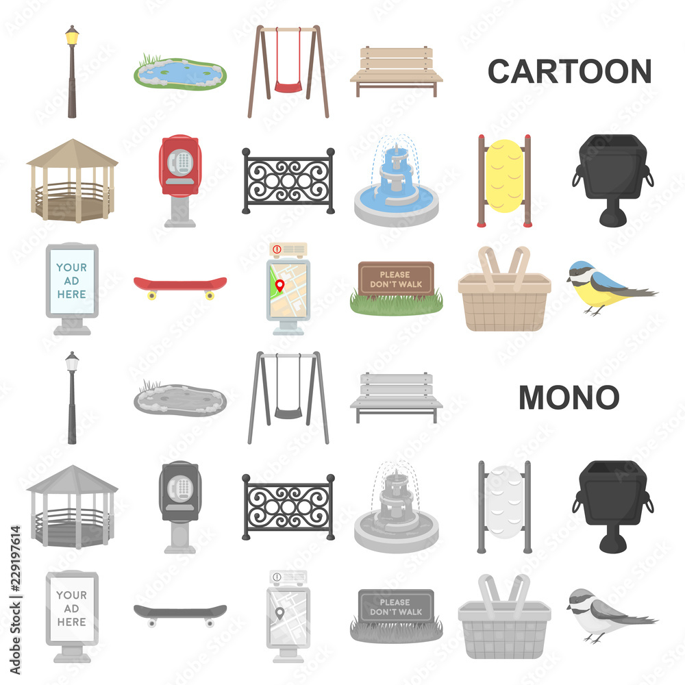 Park, equipment cartoon icons in set collection for design. Walking and ...