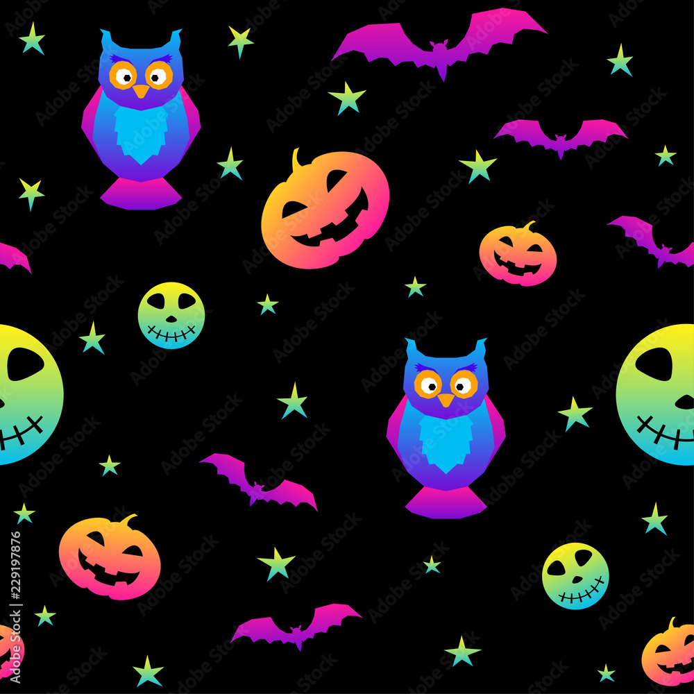 Abstract rainbow happy halloween seamless background. Modern pattern for halloween card, party invitation, menu, wallpaper, holiday shop sale, bag print, t shirt, workshop advertising etc. Abstract rainbow happy halloween seamless background. Modern pattern for halloween card, party invitation, menu, wallpaper, holiday shop sale, bag print, t shirt, workshop advertising etc.