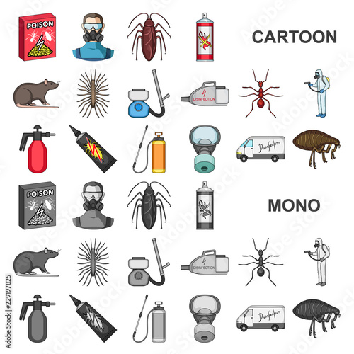 Pest, poison, personnel and equipment cartoon icons in set collection for design. Pest control service vector symbol stock web illustration.