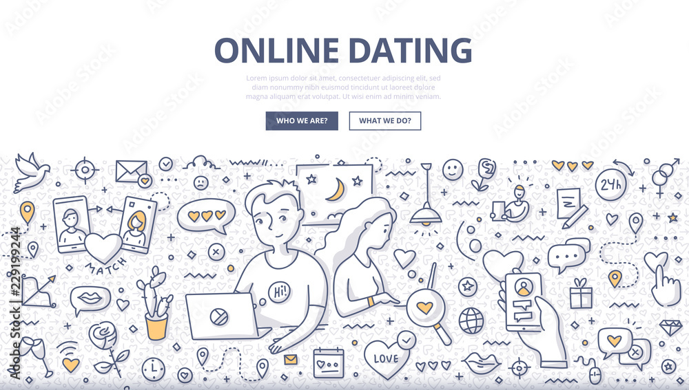 Online Dating Doodle Concept