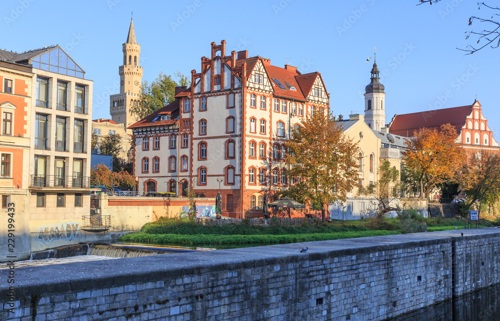 Opole, historic buildings on Mlynowka canal near old town