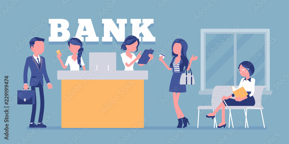 Clients and consultants in a bank office Clients and consultants in a bank office