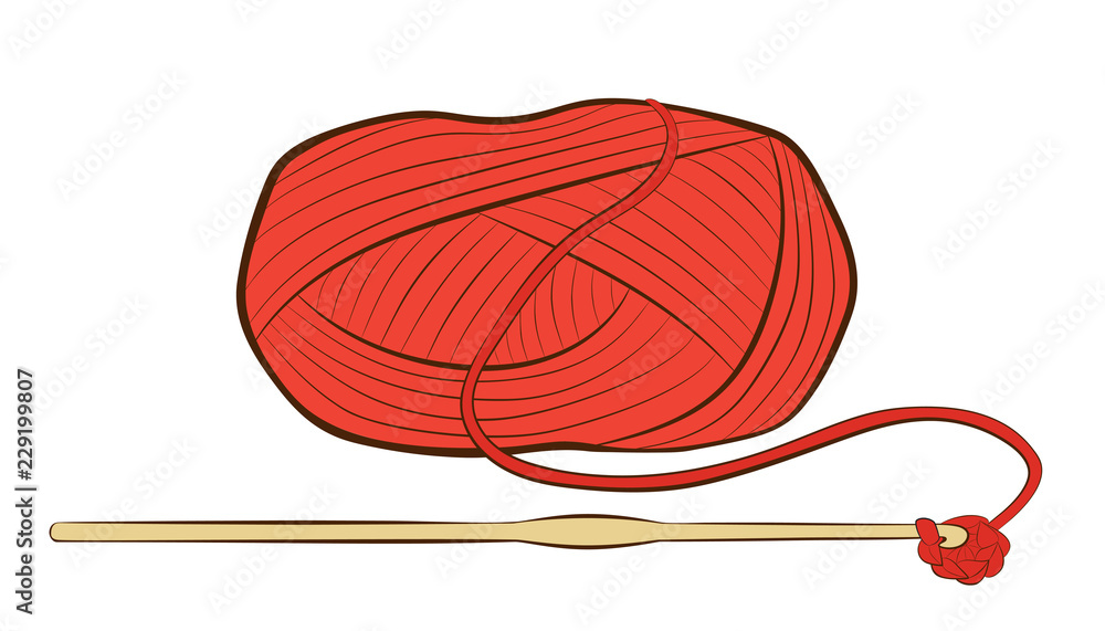 Ball of yarn with crochet hook isolated on white background Ball of yarn with crochet hook isolated on white background