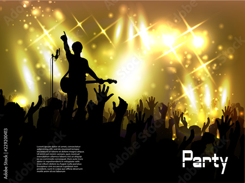 Concert rock performer cheerful naked audience in the hall vector illustration EPS10.