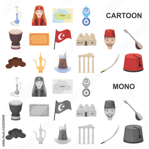 Turkey country cartoon icons in set collection for design.Travel and attractions vector symbol stock web illustration.