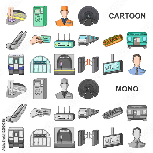 Metro, subway cartoon icons in set collection for design.Urban transport vector symbol stock web illustration.