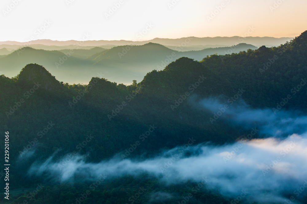 Landscape of Morning Mist with Mountain Layer at north of Thailand