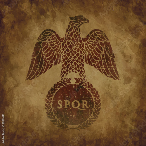 Logo of the Roman eagle on an old shabby texture.