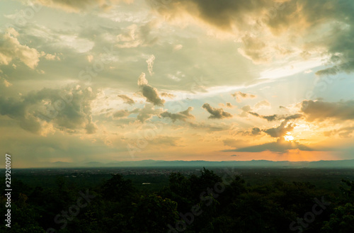 colorful dramatic sky with cloud at sunset.