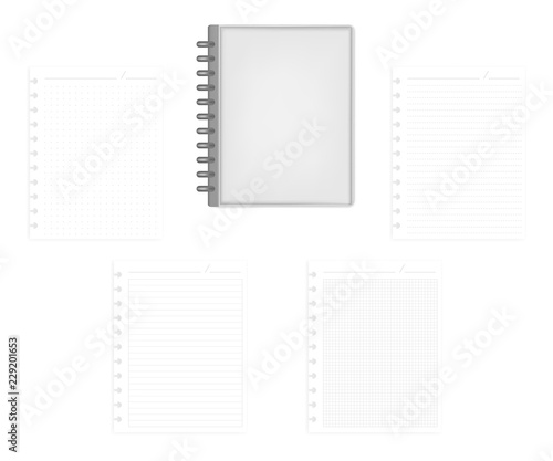 Closed letter size disc bound notebook with various ruled filler paper