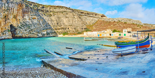 Panorama of Dwejra Inland sea and San Lawrenz village, Gozo, Malta photo