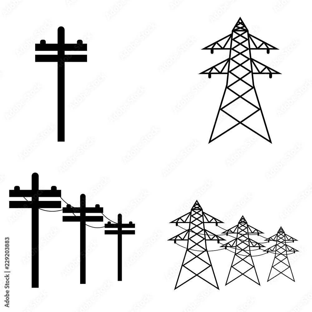 Power lines icon, logo on white background Stock Vector | Adobe Stock