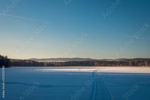 winter day landscape. winter on the lake.