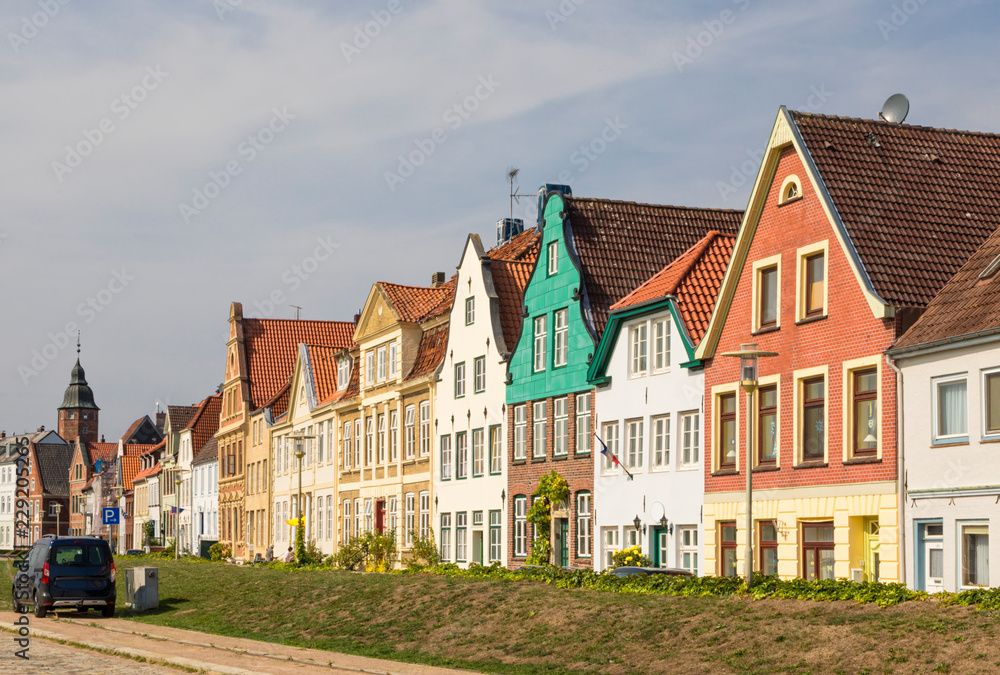 Houses at the harbor promenade of Glückstadt, Germany
