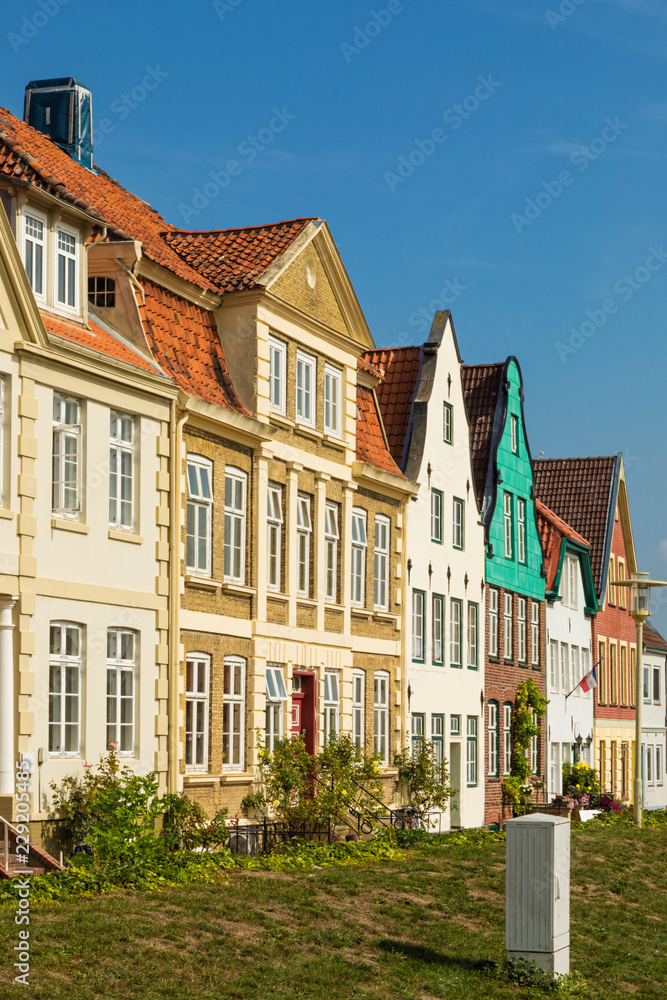 Historic facades at the harbor of Glückstadt, Germany
