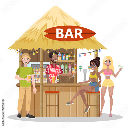 People drink cocktail at the beach bar