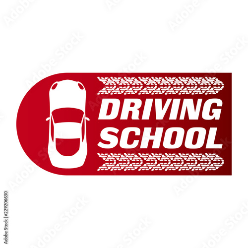 logo of driving school, car and mechanic