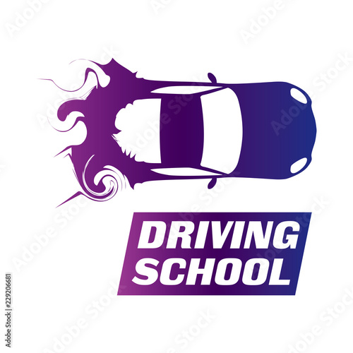logo of driving school, car and mechanic